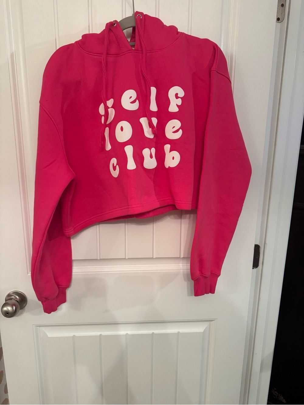 Fashion Nova Pink 'Self Love Club' Cropped Hoodie Sweater